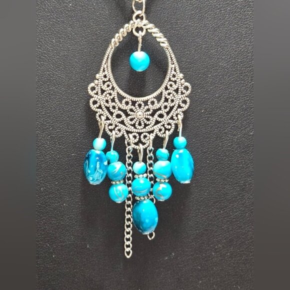 Tuxiaobu Turquoise Pendent Silver Tone Necklace Bohemia - Picture 1 of 3